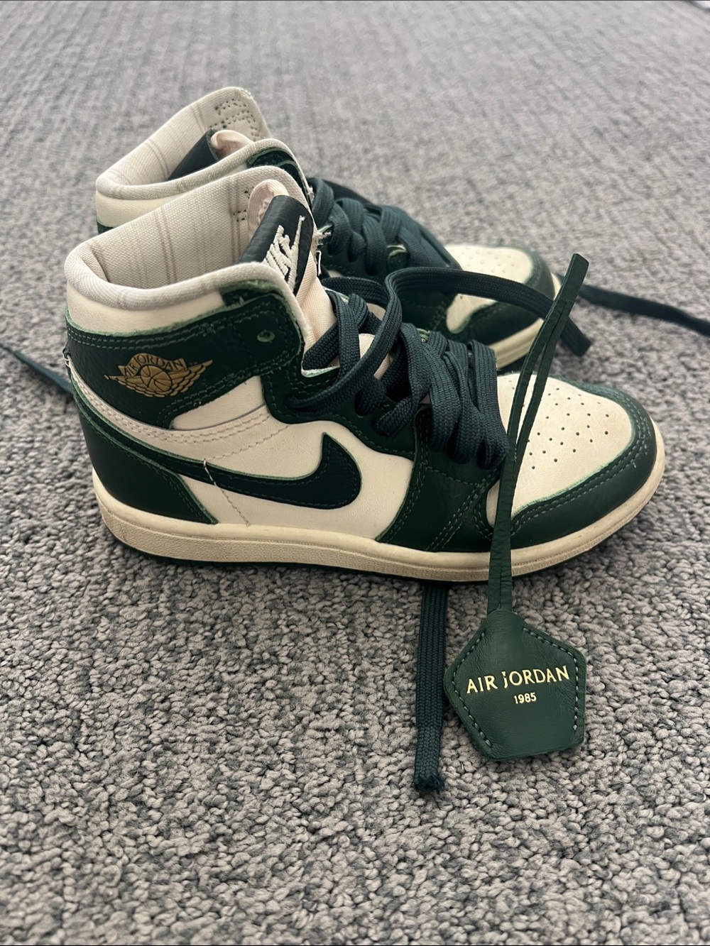 Jordan Kids High-Top Sneakers in Dark Green and Cream